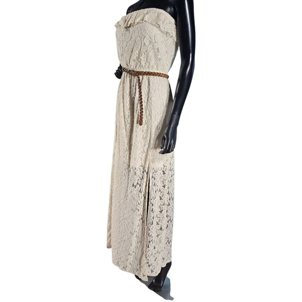Strapless Lace Maxi Dress W/Leather Belt - Studio Y - Picture 3 of 8